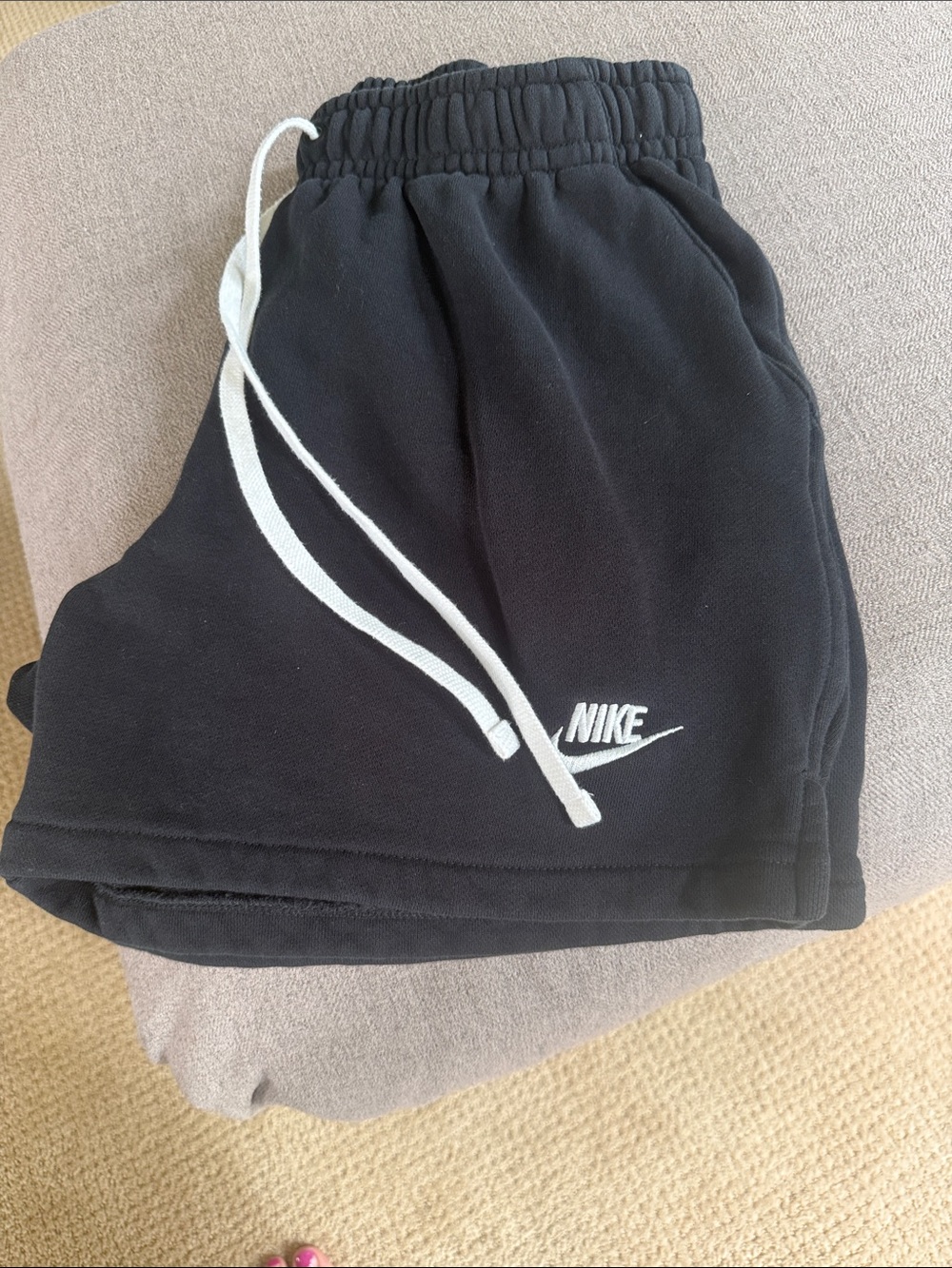 Nike Black Shorts with White Drawstring and Logo